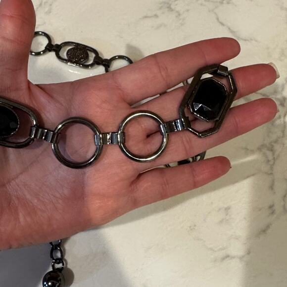 Gunmetal black silver faux stone metal ring link adjustable belt Y2K it girl - Picture 4 of 5